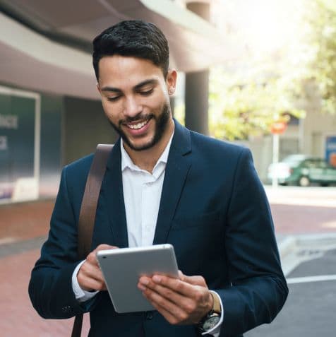 professional on tablet outside