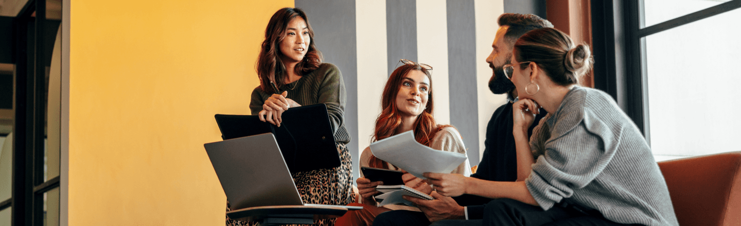 group of employees in lobby